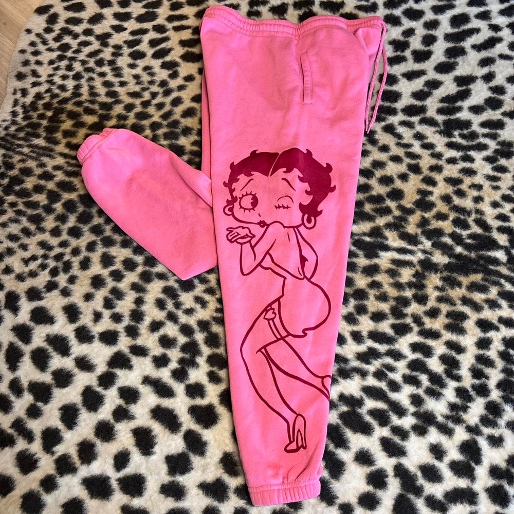 Betty Boop Pink Velvet Graphic Sweatpants Y2K 🍒